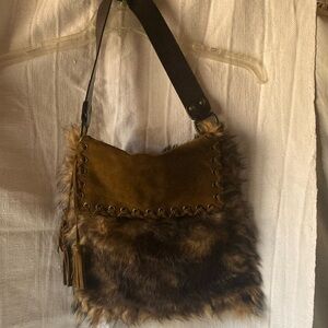 Dolce & Gabbana Brown Leather and Fur Shoulder Bag